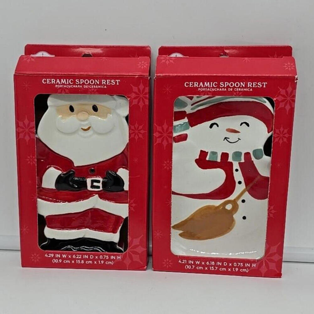 Holiday Time Christmas Snowman/Santa Holiday Ceramic‎ Bundle Spoon Rest